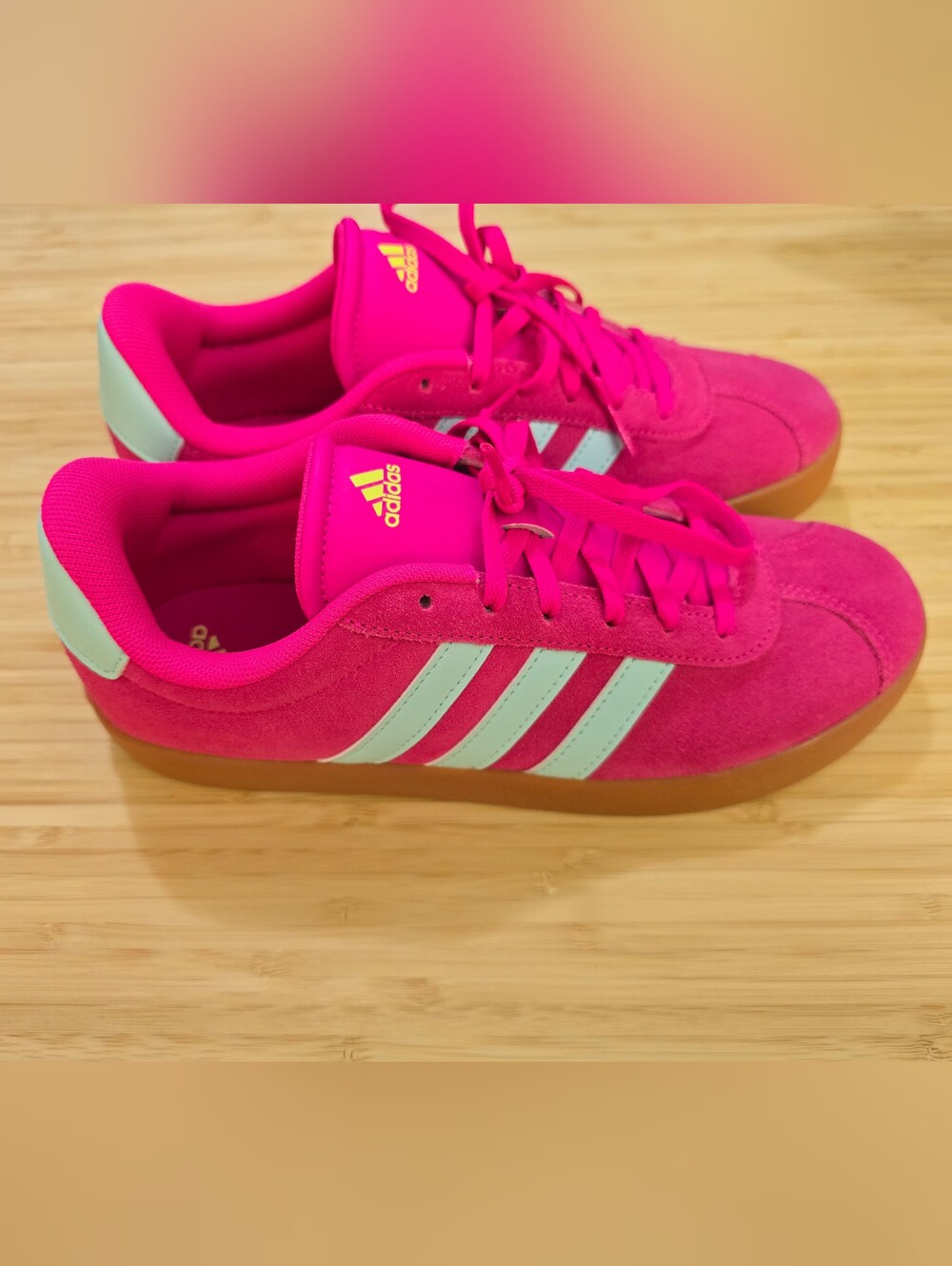 Adidas Kids Pink Suede Sneakers with White Stripes Brand New